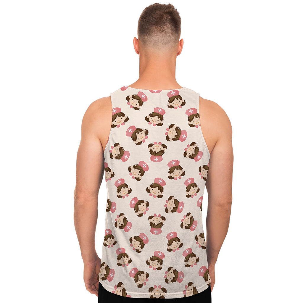 Cute Cartoon Nurse Pattern Print Men's Tank Top