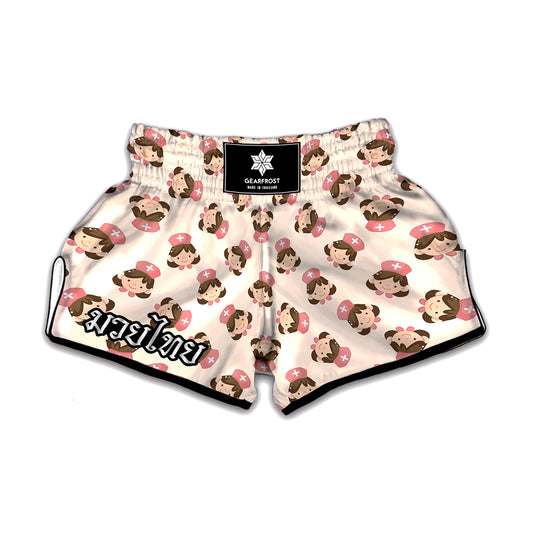 Cute Cartoon Nurse Pattern Print Muay Thai Boxing Shorts