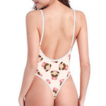 Cute Cartoon Nurse Pattern Print One Piece High Cut Swimsuit