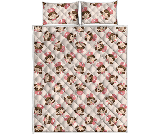 Cute Cartoon Nurse Pattern Print Quilt Bed Set