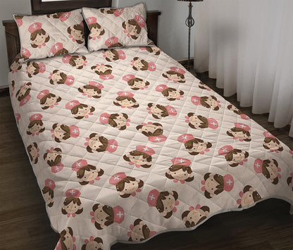 Cute Cartoon Nurse Pattern Print Quilt Bed Set