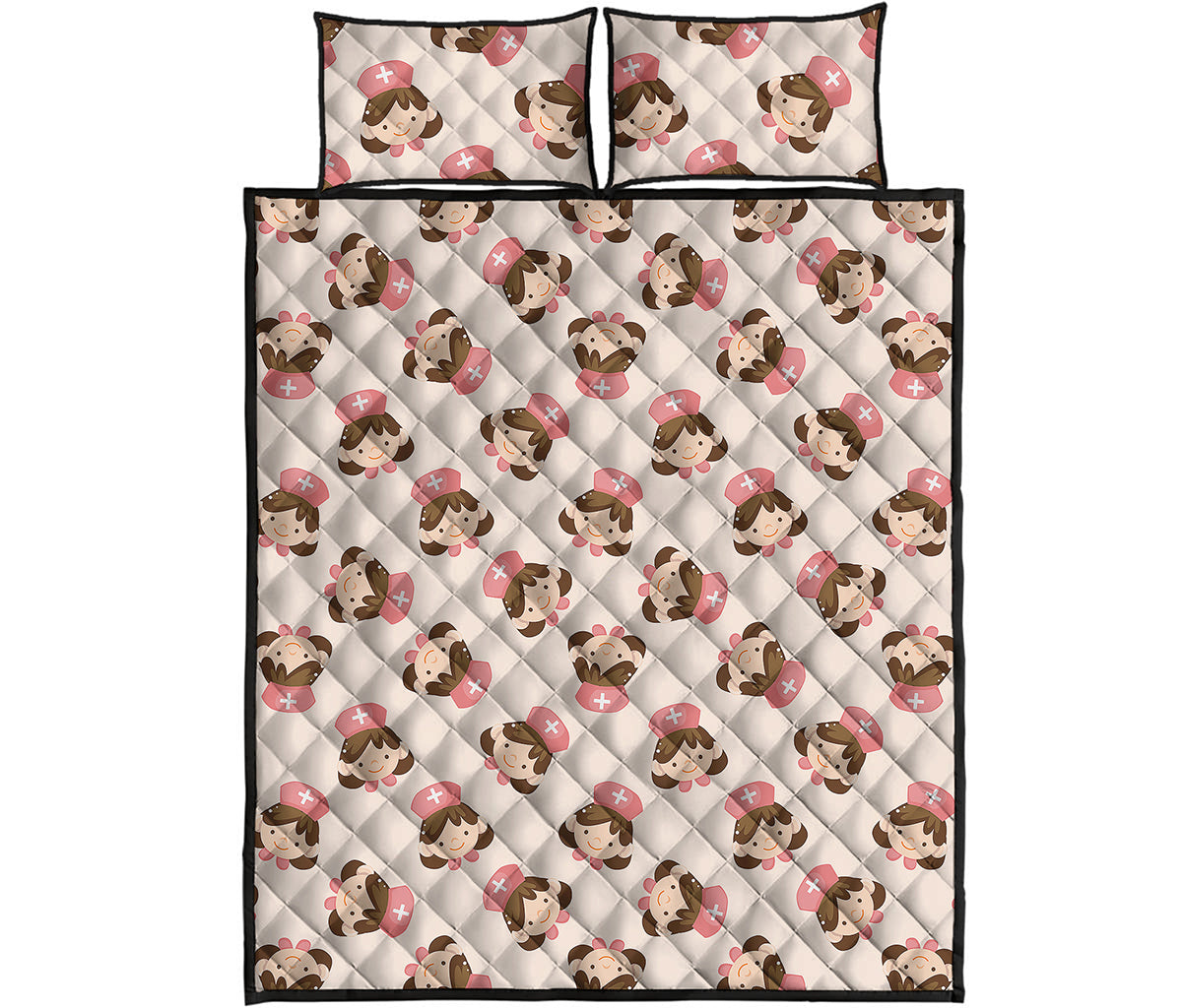 Cute Cartoon Nurse Pattern Print Quilt Bed Set