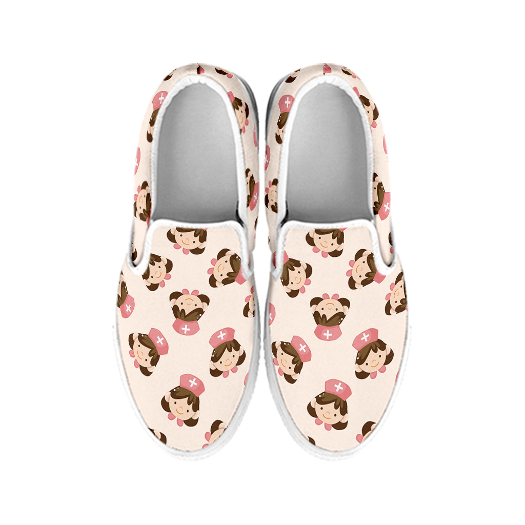 Cute Cartoon Nurse Pattern Print White Slip On Shoes