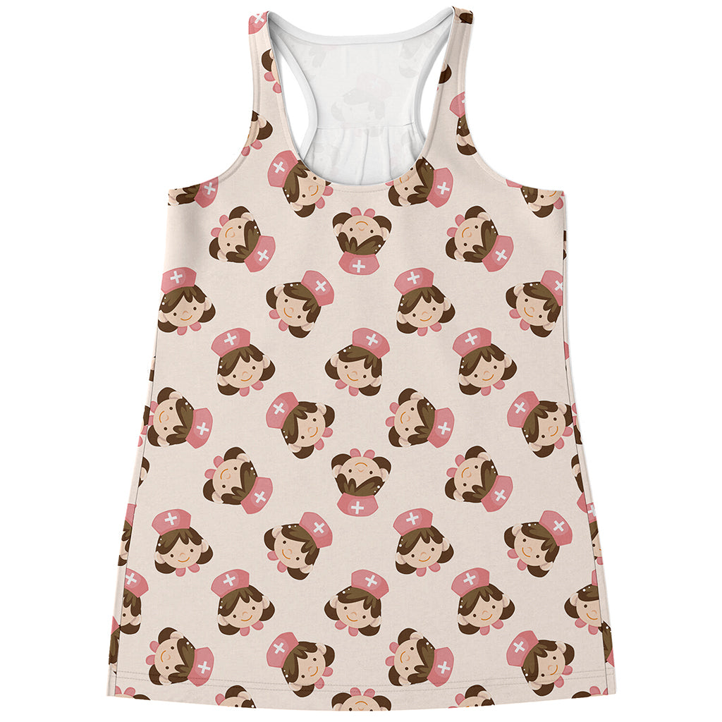 Cute Cartoon Nurse Pattern Print Women's Racerback Tank Top