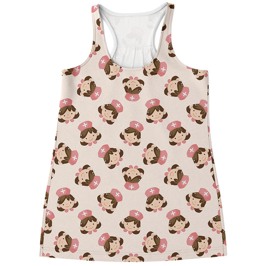 Cute Cartoon Nurse Pattern Print Women's Racerback Tank Top