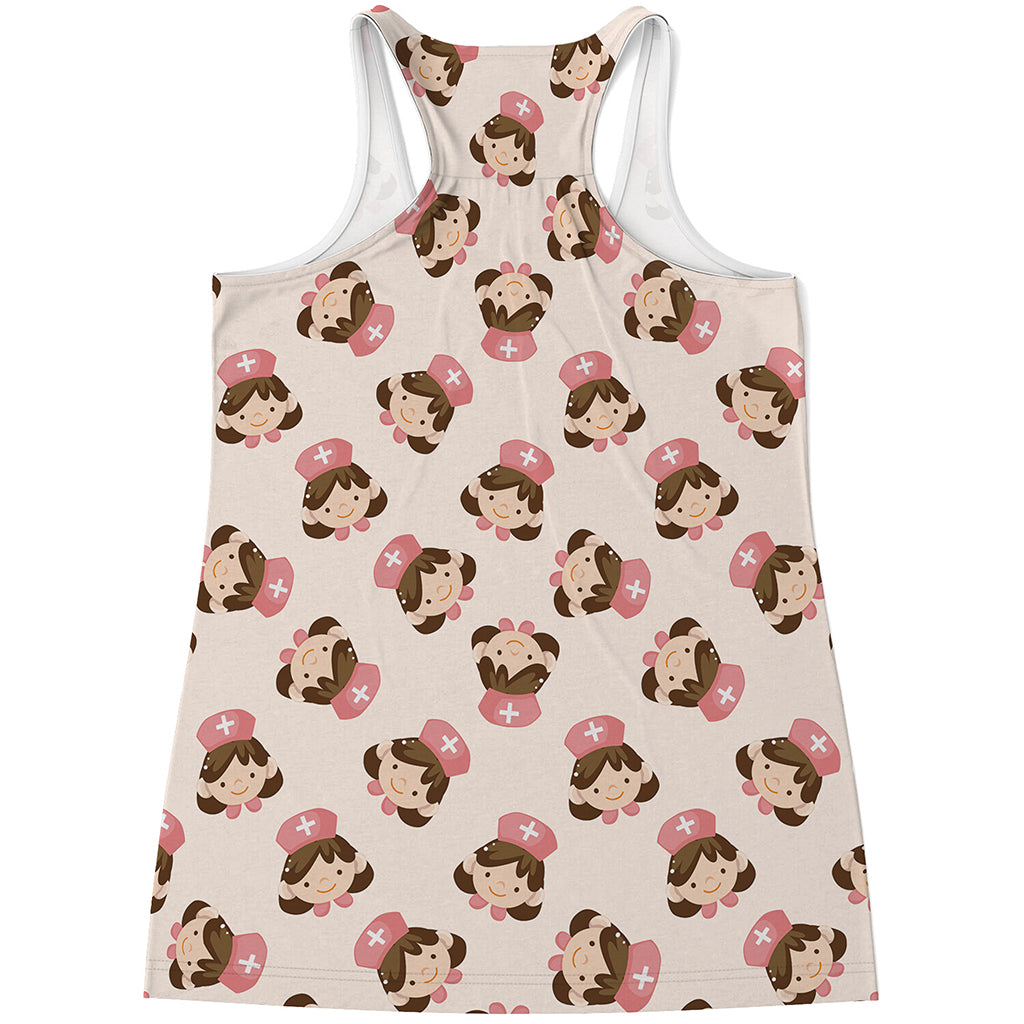 Cute Cartoon Nurse Pattern Print Women's Racerback Tank Top