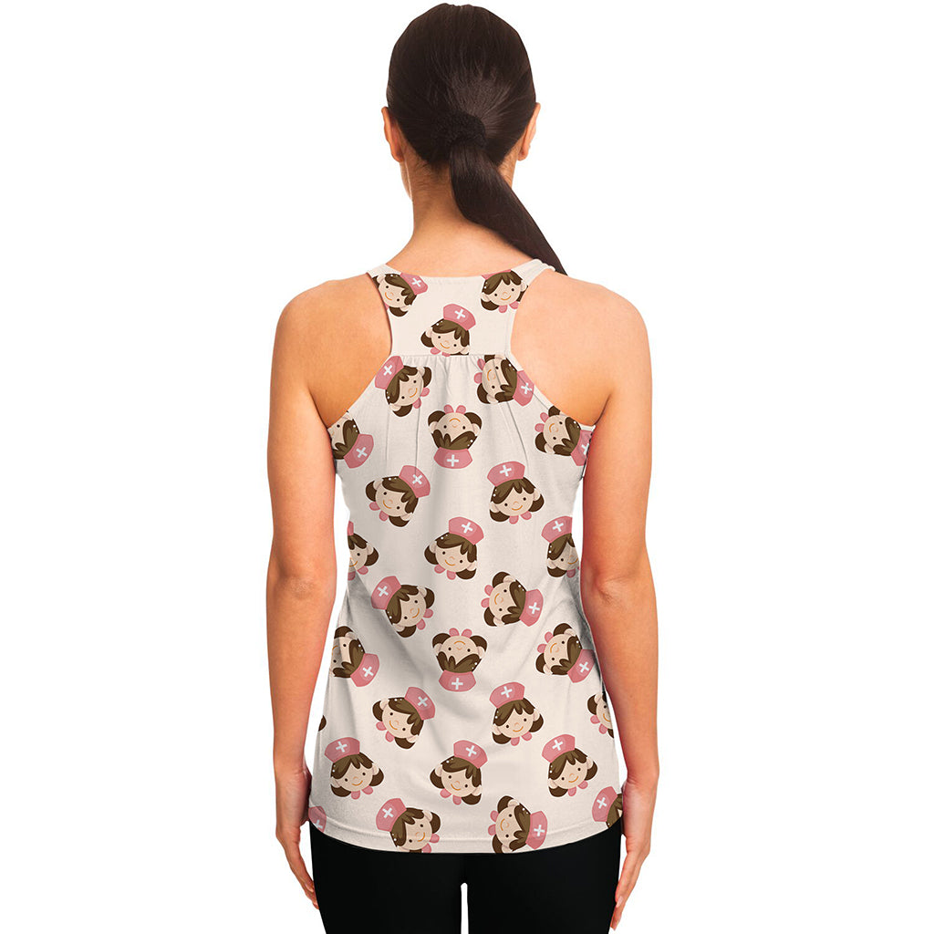 Cute Cartoon Nurse Pattern Print Women's Racerback Tank Top