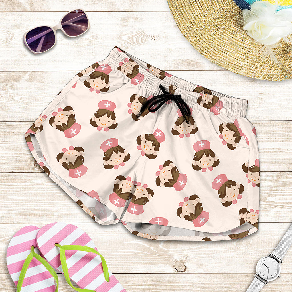 Cute Cartoon Nurse Pattern Print Women's Shorts