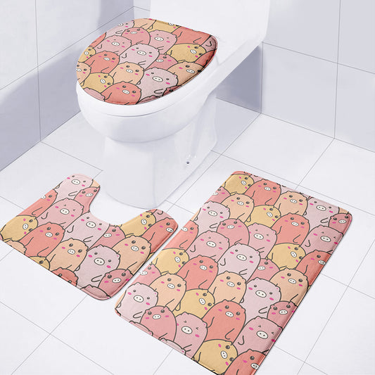 Cute Cartoon Pig Pattern Print 3 Piece Bath Mat Set