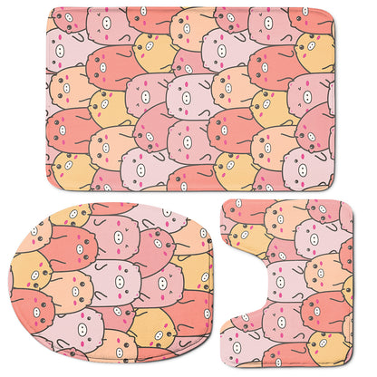 Cute Cartoon Pig Pattern Print 3 Piece Bath Mat Set