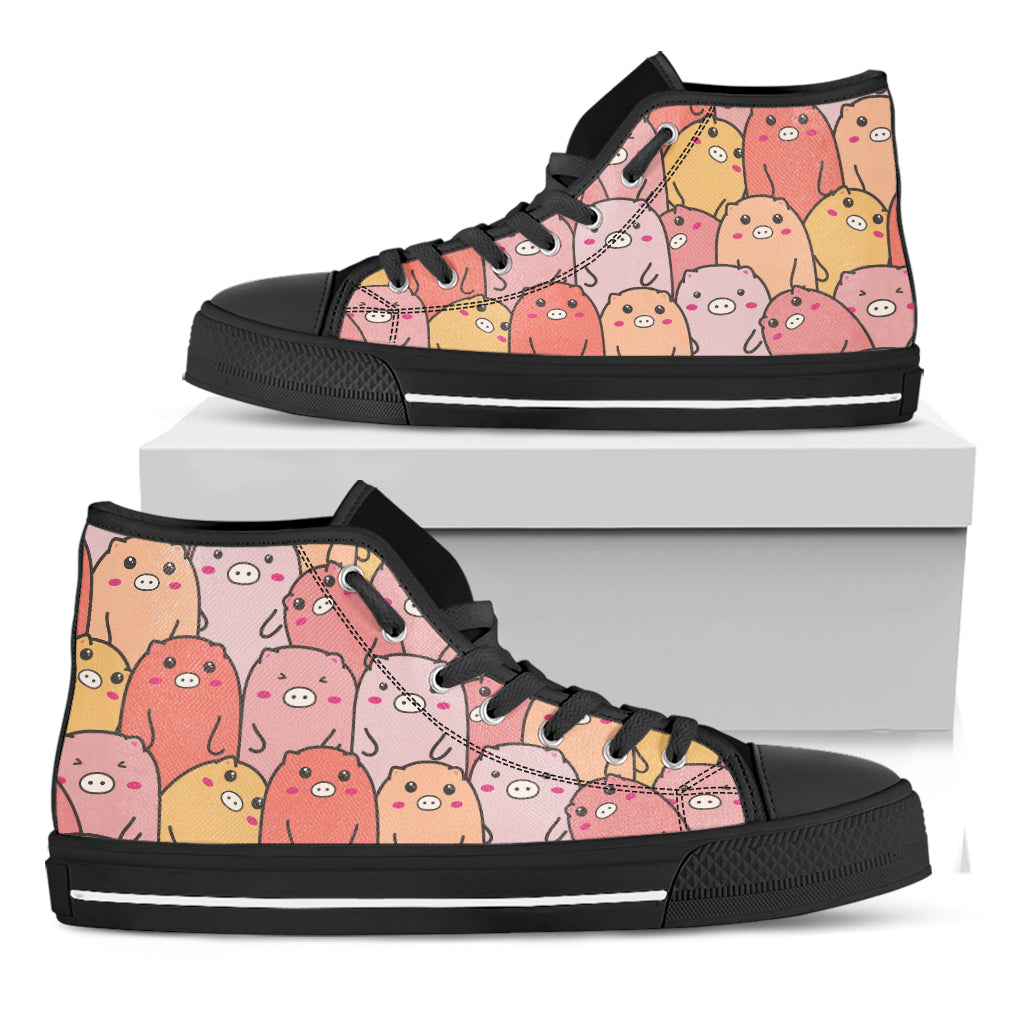 Cute Cartoon Pig Pattern Print Black High Top Shoes