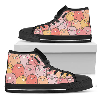 Cute Cartoon Pig Pattern Print Black High Top Shoes