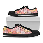 Cute Cartoon Pig Pattern Print Black Low Top Shoes