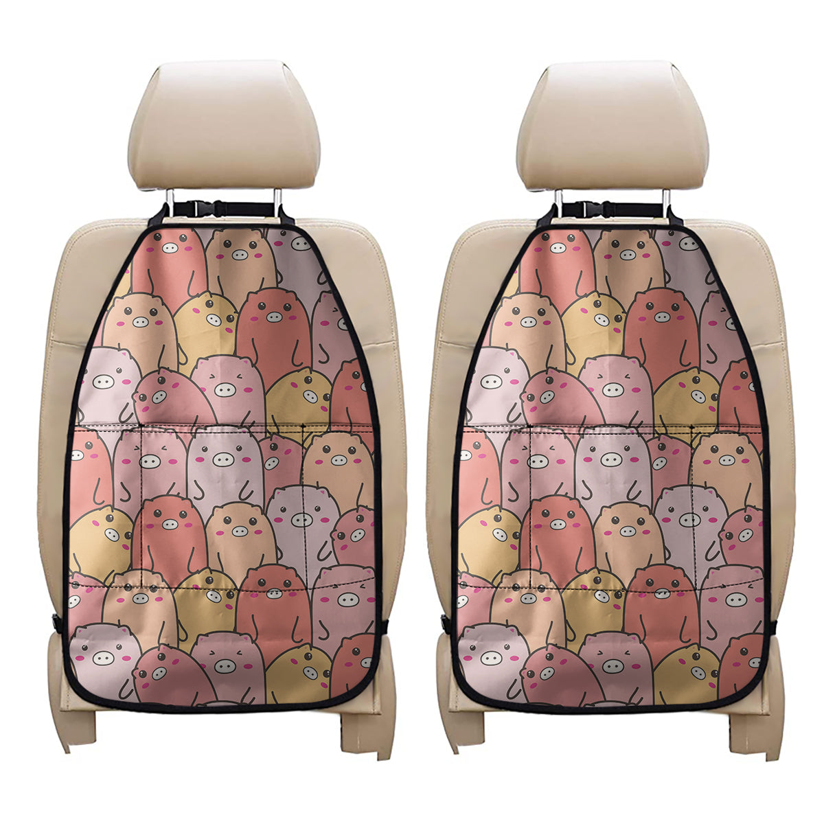 Cute Cartoon Pig Pattern Print Car Seat Organizers