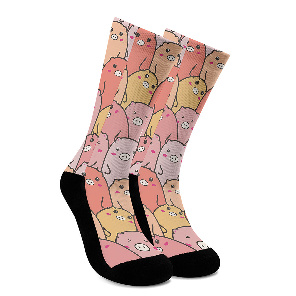 Cute Cartoon Pig Pattern Print Crew Socks