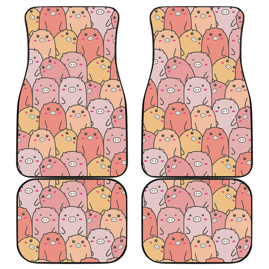 Cute Cartoon Pig Pattern Print Front and Back Car Floor Mats