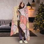 Cute Cartoon Pig Pattern Print Hooded Blanket