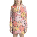 Cute Cartoon Pig Pattern Print Pullover Hoodie Dress