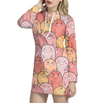 Cute Cartoon Pig Pattern Print Hoodie Dress
