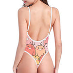 Cute Cartoon Pig Pattern Print One Piece High Cut Swimsuit