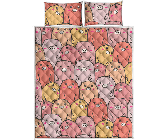 Cute Cartoon Pig Pattern Print Quilt Bed Set