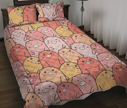 Cute Cartoon Pig Pattern Print Quilt Bed Set