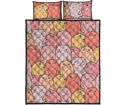 Cute Cartoon Pig Pattern Print Quilt Bed Set