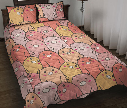 Cute Cartoon Pig Pattern Print Quilt Bed Set