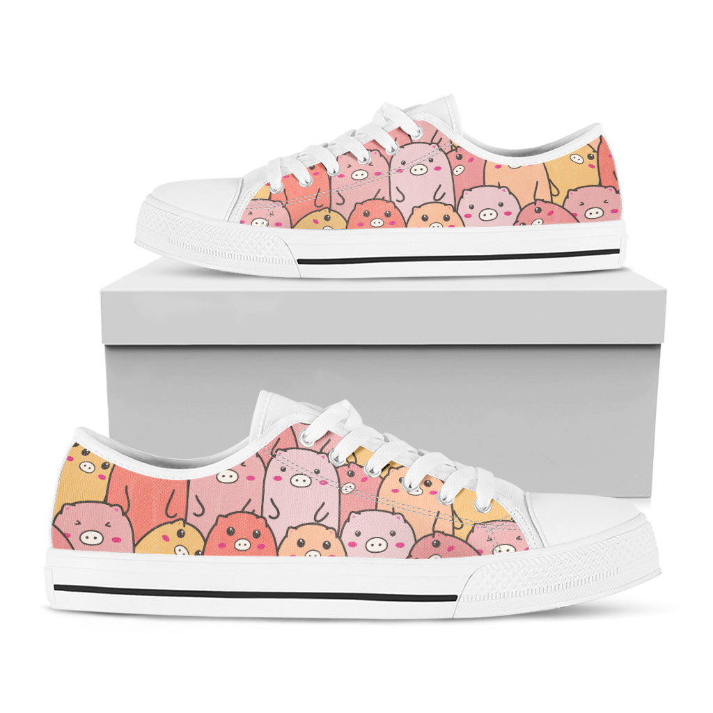 Cute Cartoon Pig Pattern Print White Low Top Shoes