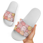 Cute Cartoon Pig Pattern Print White Slide Sandals