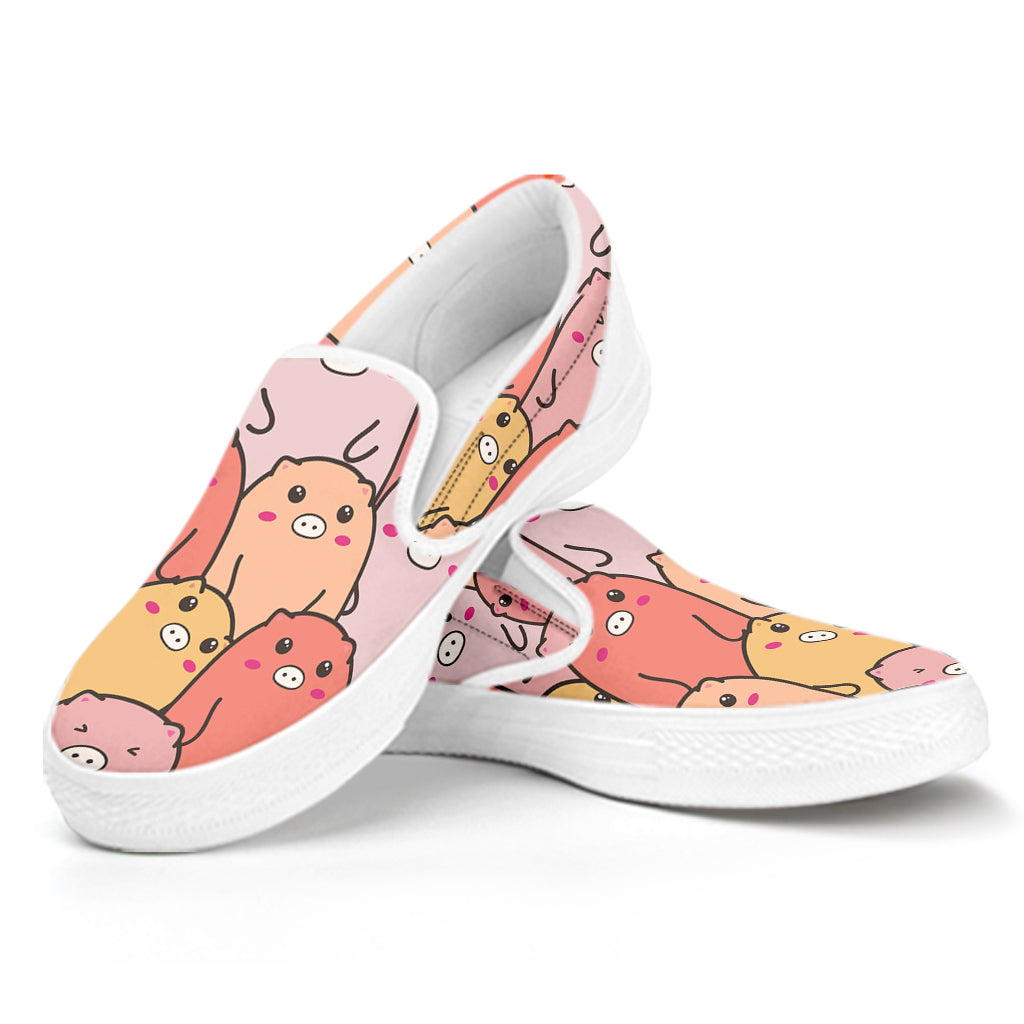 Cute Cartoon Pig Pattern Print White Slip On Shoes