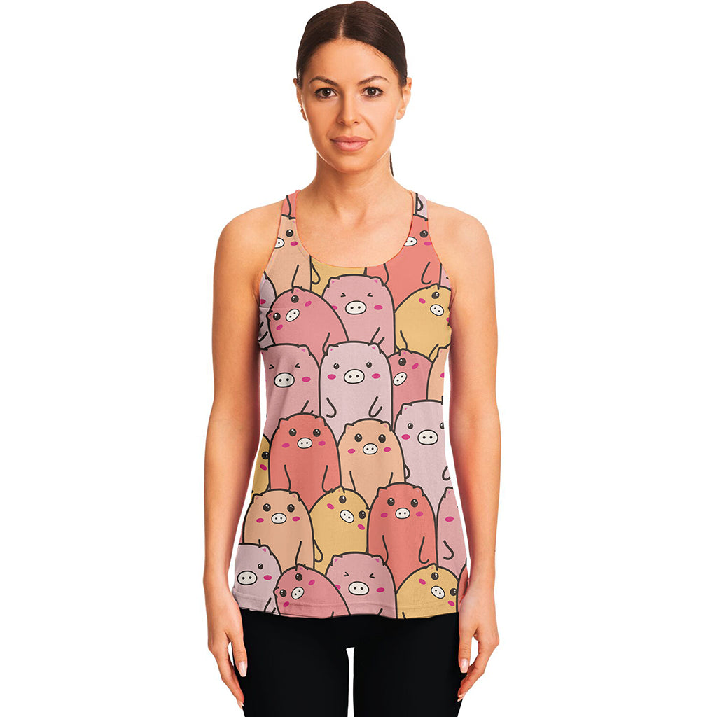 Cute Cartoon Pig Pattern Print Women's Racerback Tank Top