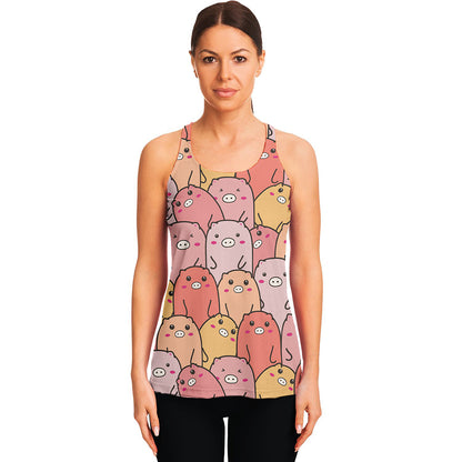 Cute Cartoon Pig Pattern Print Women's Racerback Tank Top