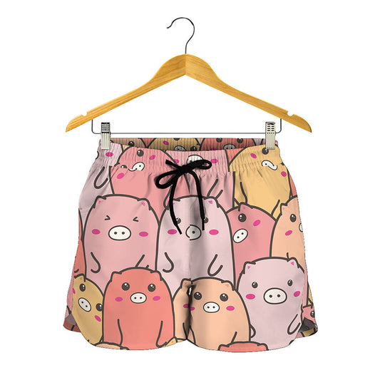 Cute Cartoon Pig Pattern Print Women's Shorts