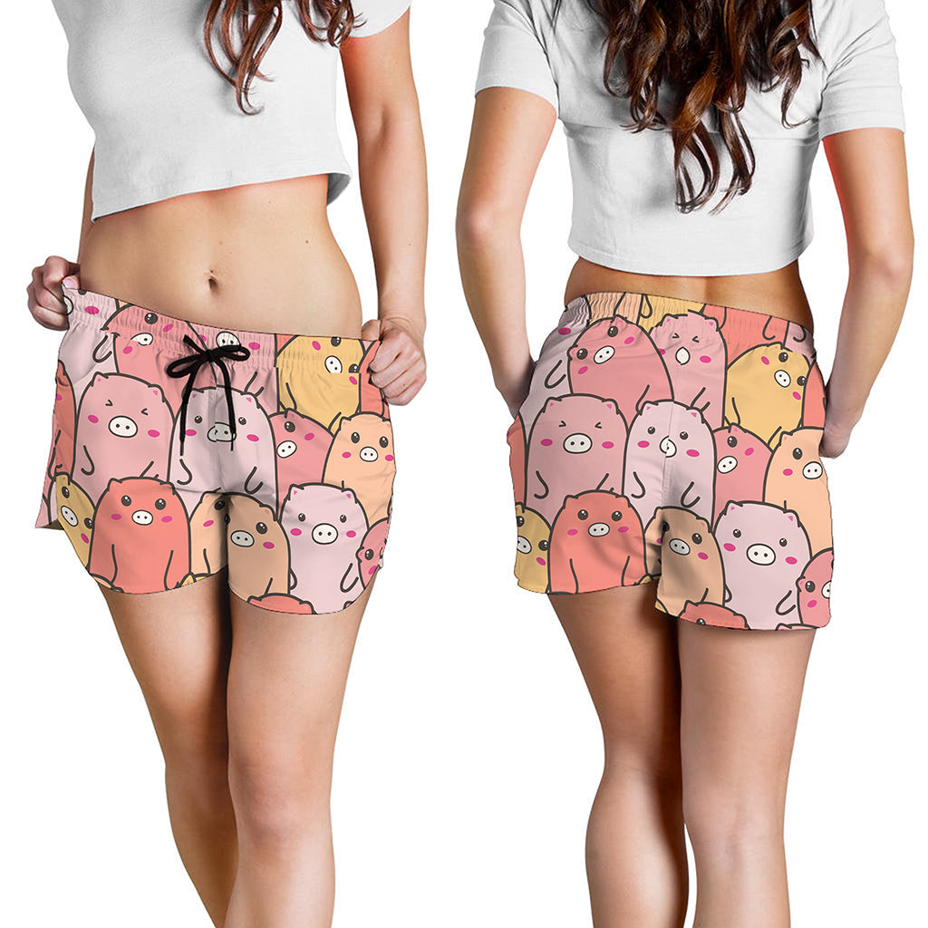 Cute Cartoon Pig Pattern Print Women's Shorts