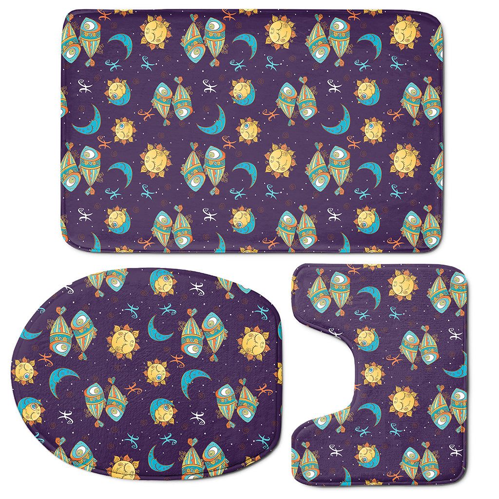 Cute Cartoon Pisces Pattern Print 3 Piece Bath Mat Set