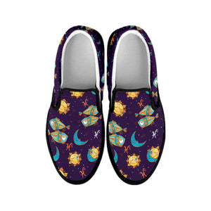 Cute Cartoon Pisces Pattern Print Black Slip On Shoes