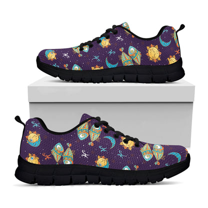 Cute Cartoon Pisces Pattern Print Black Sneakers