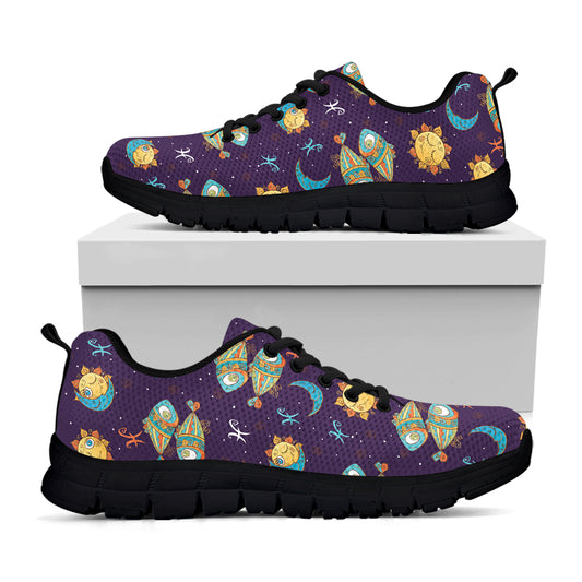 Cute Cartoon Pisces Pattern Print Black Sneakers
