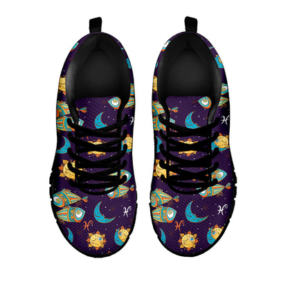 Cute Cartoon Pisces Pattern Print Black Sneakers