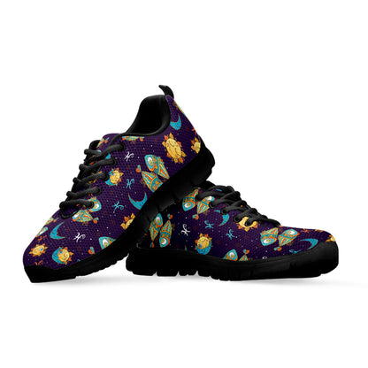 Cute Cartoon Pisces Pattern Print Black Sneakers