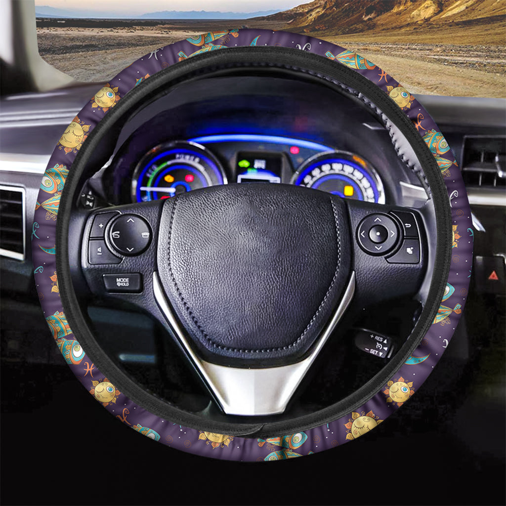 Cute Cartoon Pisces Pattern Print Car Steering Wheel Cover