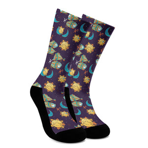 Cute Cartoon Pisces Pattern Print Crew Socks