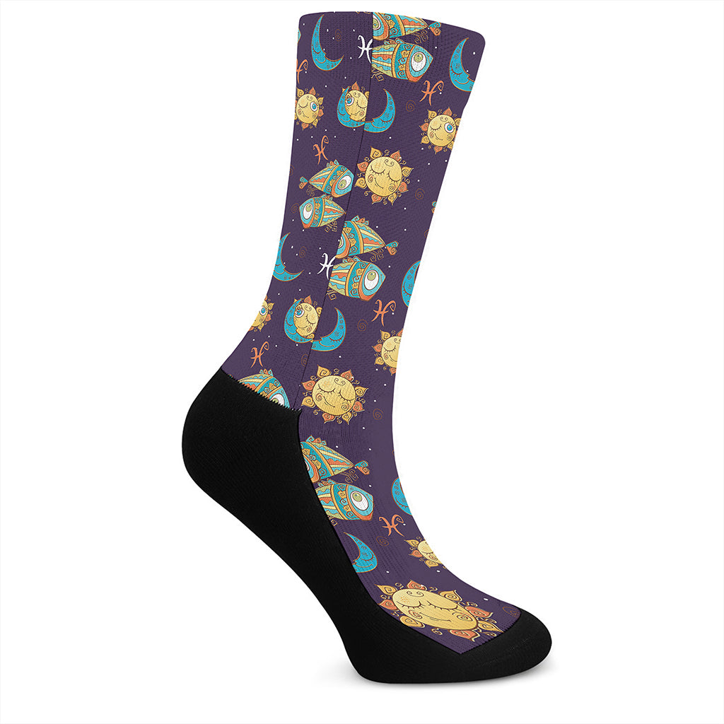 Cute Cartoon Pisces Pattern Print Crew Socks