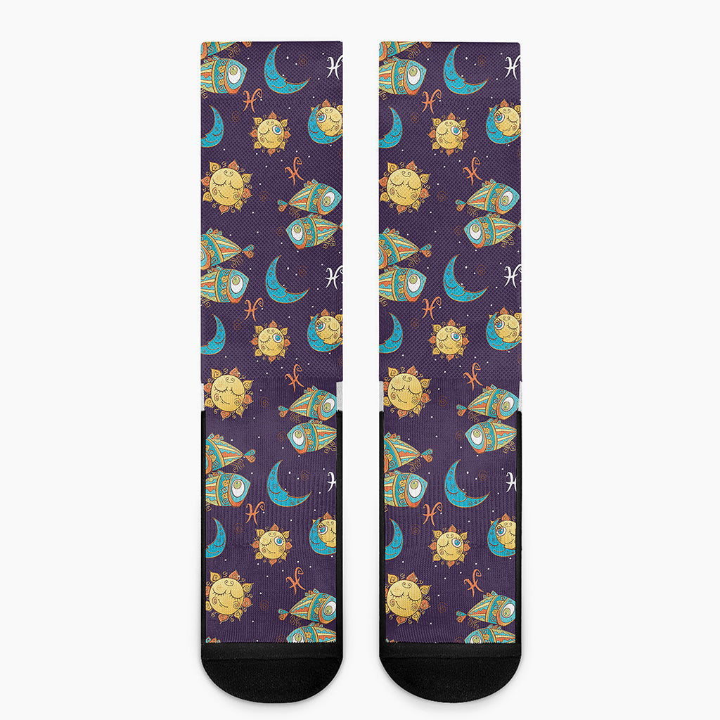 Cute Cartoon Pisces Pattern Print Crew Socks