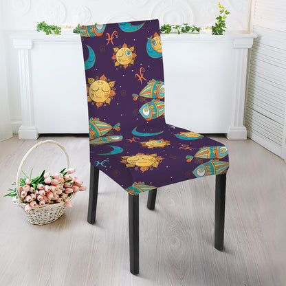 Cute Cartoon Pisces Pattern Print Dining Chair Slipcover