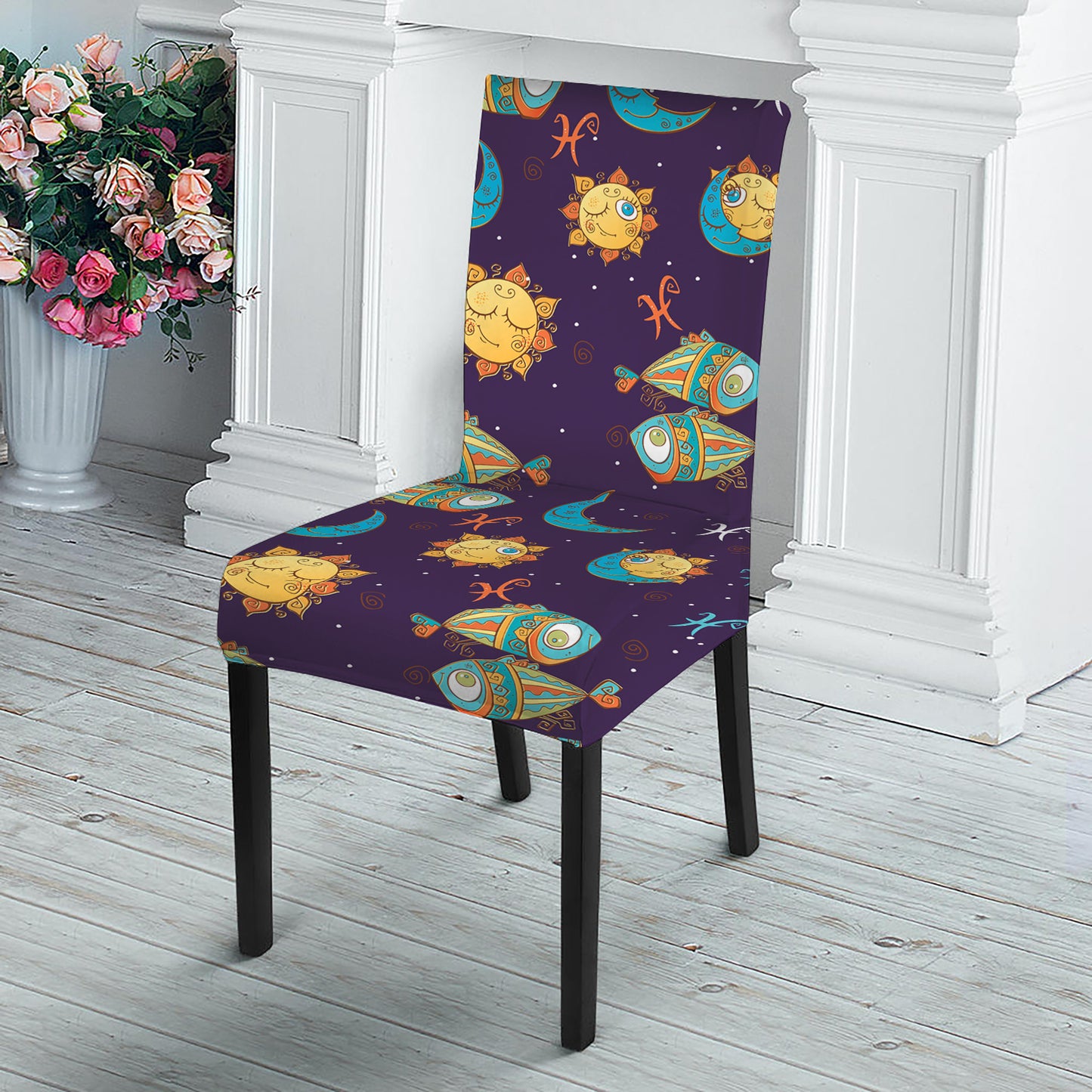 Cute Cartoon Pisces Pattern Print Dining Chair Slipcover