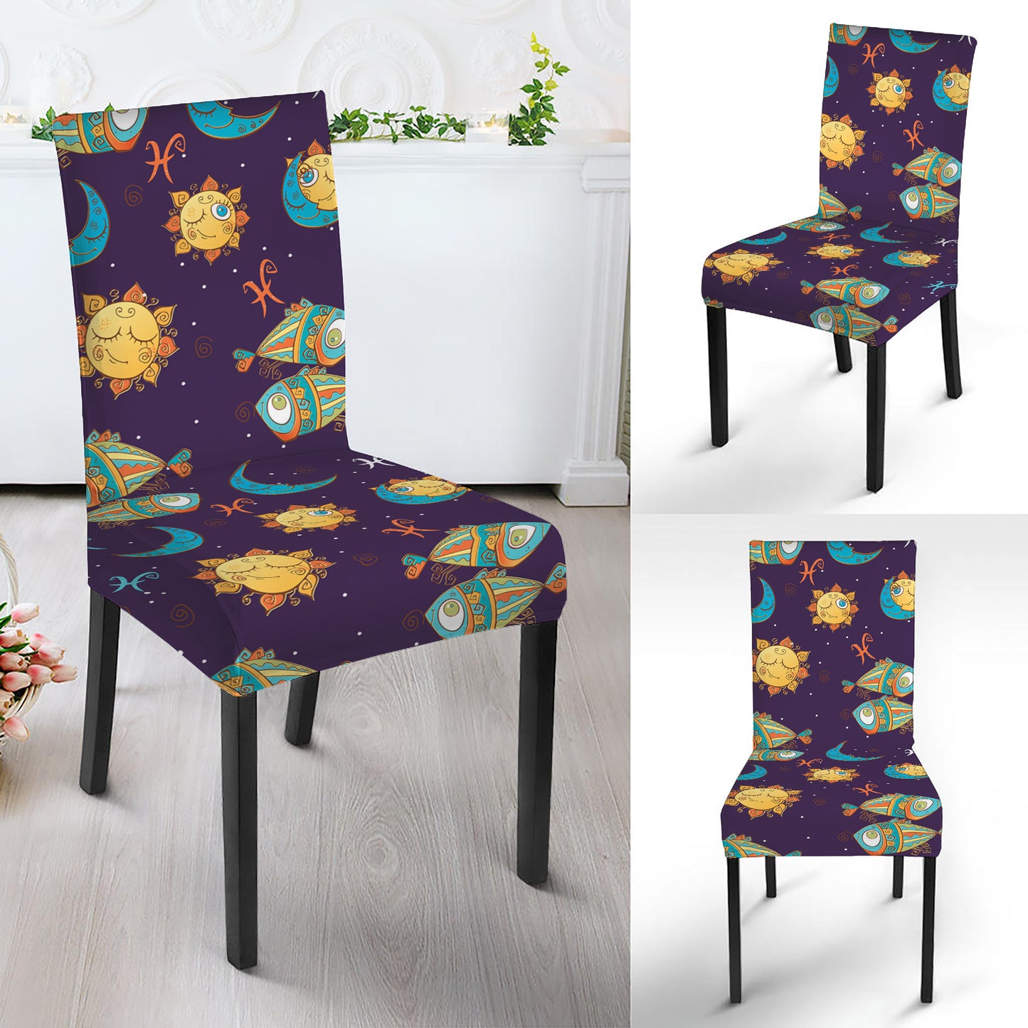 Cute Cartoon Pisces Pattern Print Dining Chair Slipcover