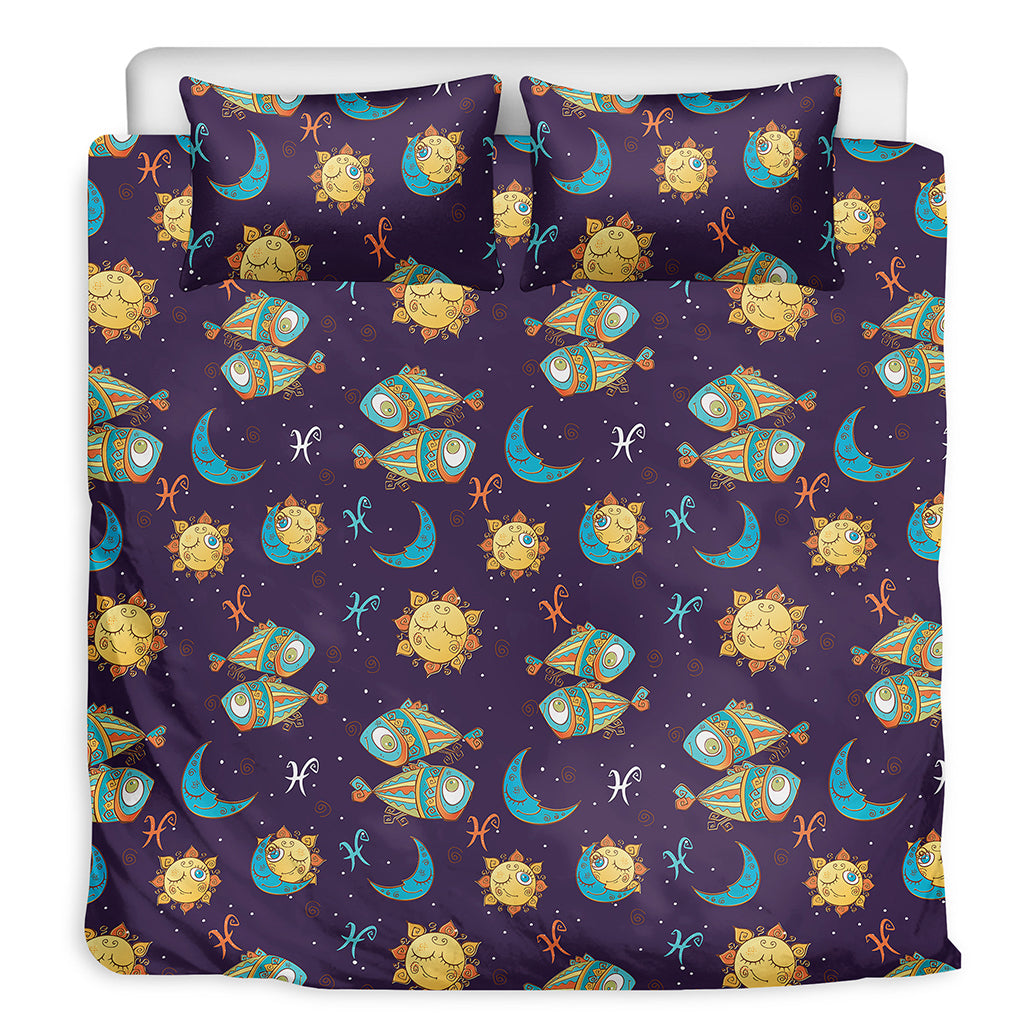 Cute Cartoon Pisces Pattern Print Duvet Cover Bedding Set
