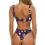 Cute Cartoon Pisces Pattern Print Front Bow Tie Bikini